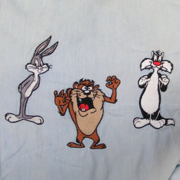 ACME Clothing Shirt L/XL, Chambray, Bugs, Daffy, Tweety, Sylvester, Sam, VINTAGE - Picture 3 of 14